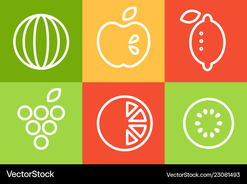 Set of different fruits in linear style Set of different fruits in linear style vector image