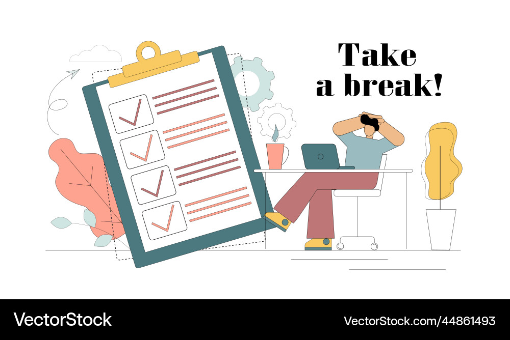 Take a break flat man is resting from work he Vector Image