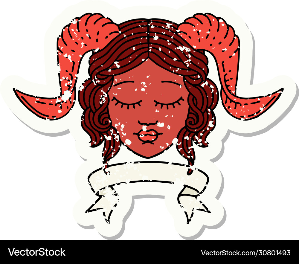 Tiefling character face with scroll banner Vector Image