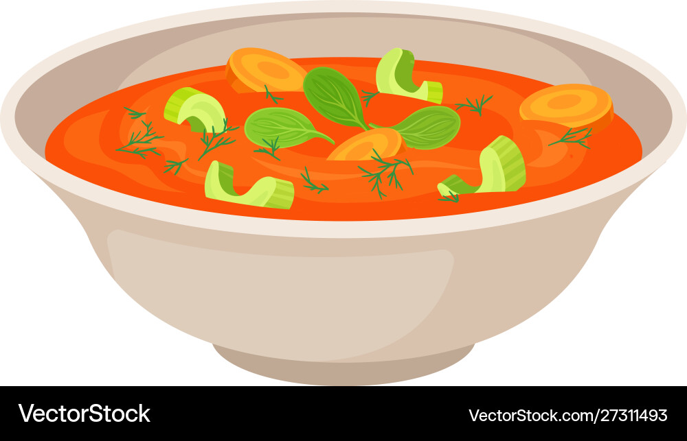 Vegetable soup in porcelain Vegetable soup in porcelain Vector Image