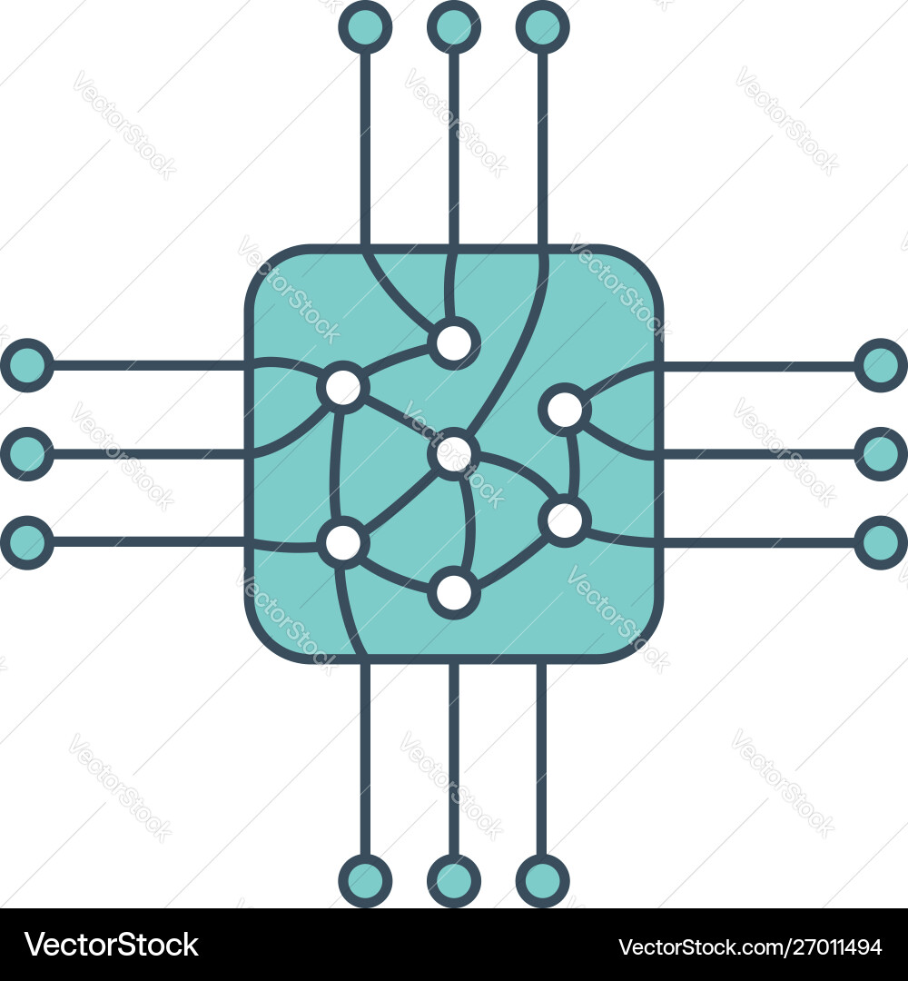 Chip icon with ai neural network inside Chip icon with ai neural network inside vector image