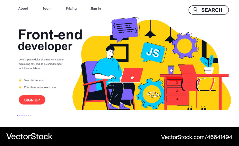 Front-end developer concept for landing page Front-end developer concept for landing page vector image