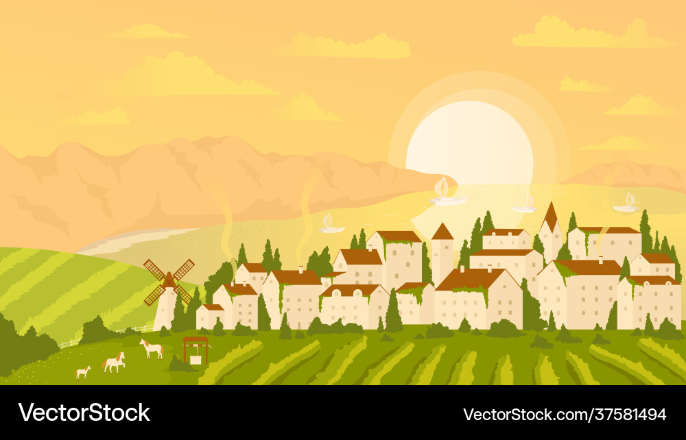 Küstenlandschaft bei Sonnenuntergang Küstenort Landschaft Küstenlandschaft bei Sonnenuntergang Küstenort Landschaft vektorbild