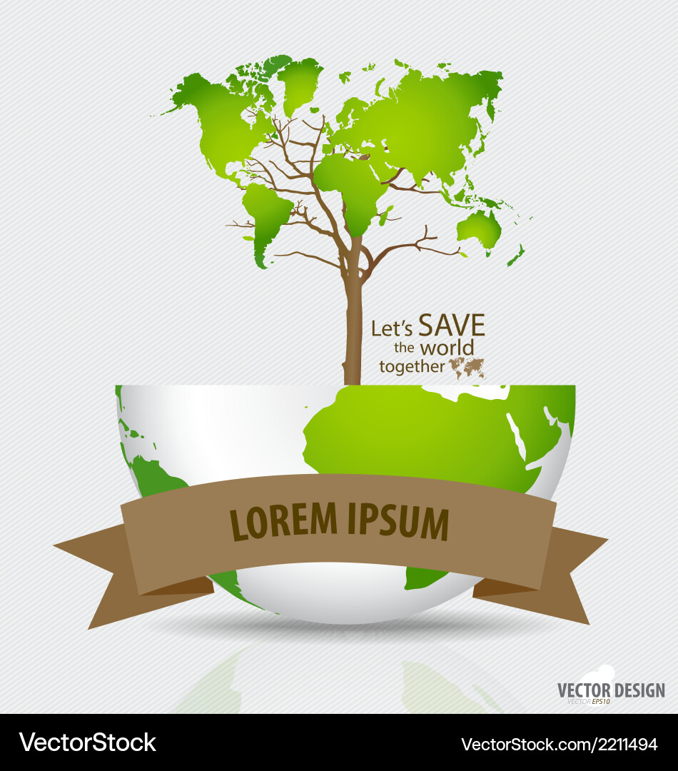 Save the world tree shaped map on a globe vector image