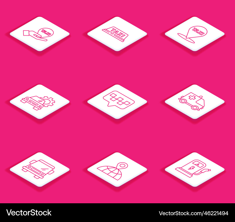Set line hand on map pointer with taxi car Set line hand on map pointer with taxi car vector image