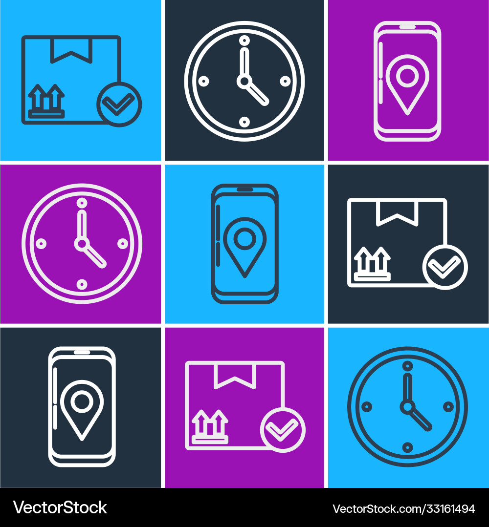 Set line package box with check mark mobile Set line package box with check mark mobile vector image