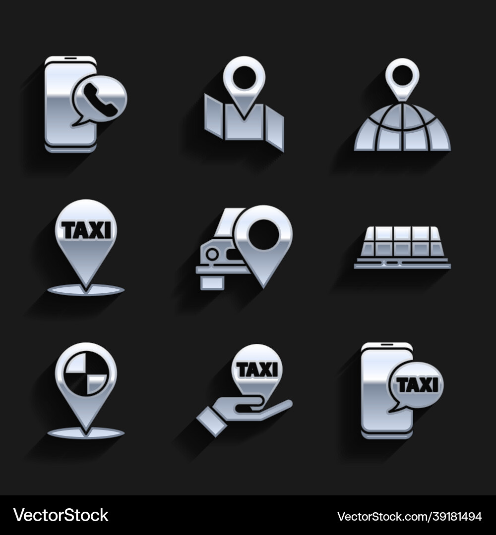 Set map pointer with taxi hand on call Set map pointer with taxi hand on call vector image
