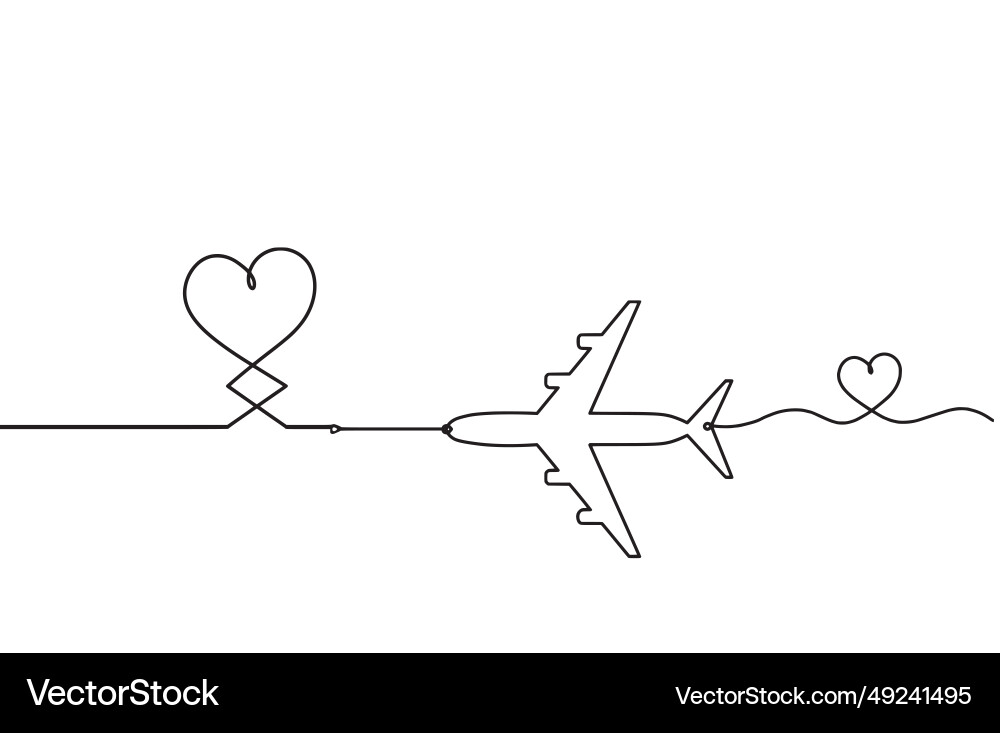 Abstract hearts with plane as continuous line Abstract hearts with plane as continuous line vector image