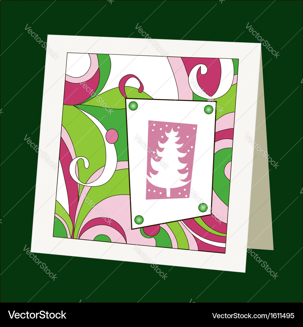 Card with pattern and christmas tree Vector Image