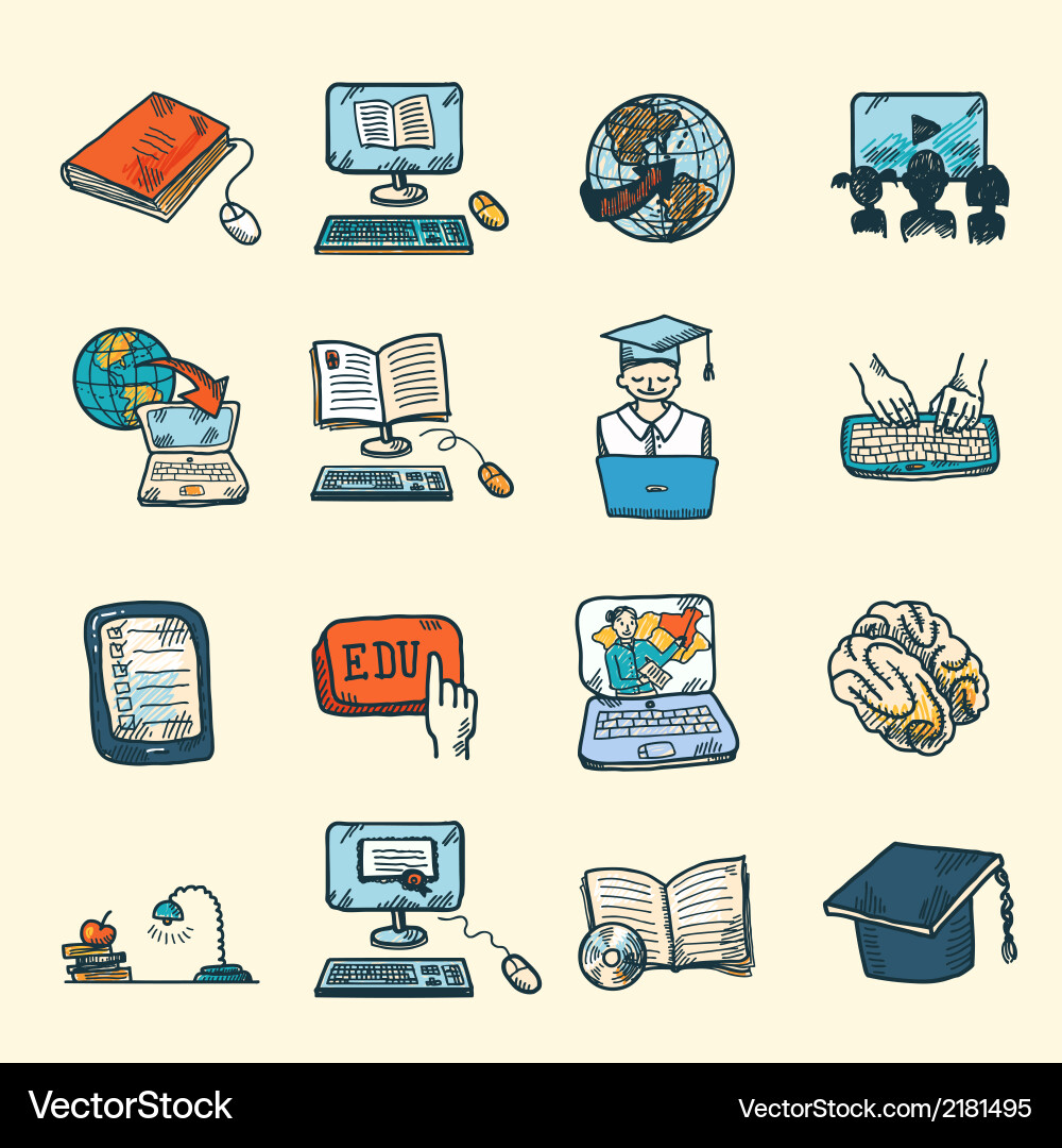 E-learning Icons - Sketch Set Vector Image