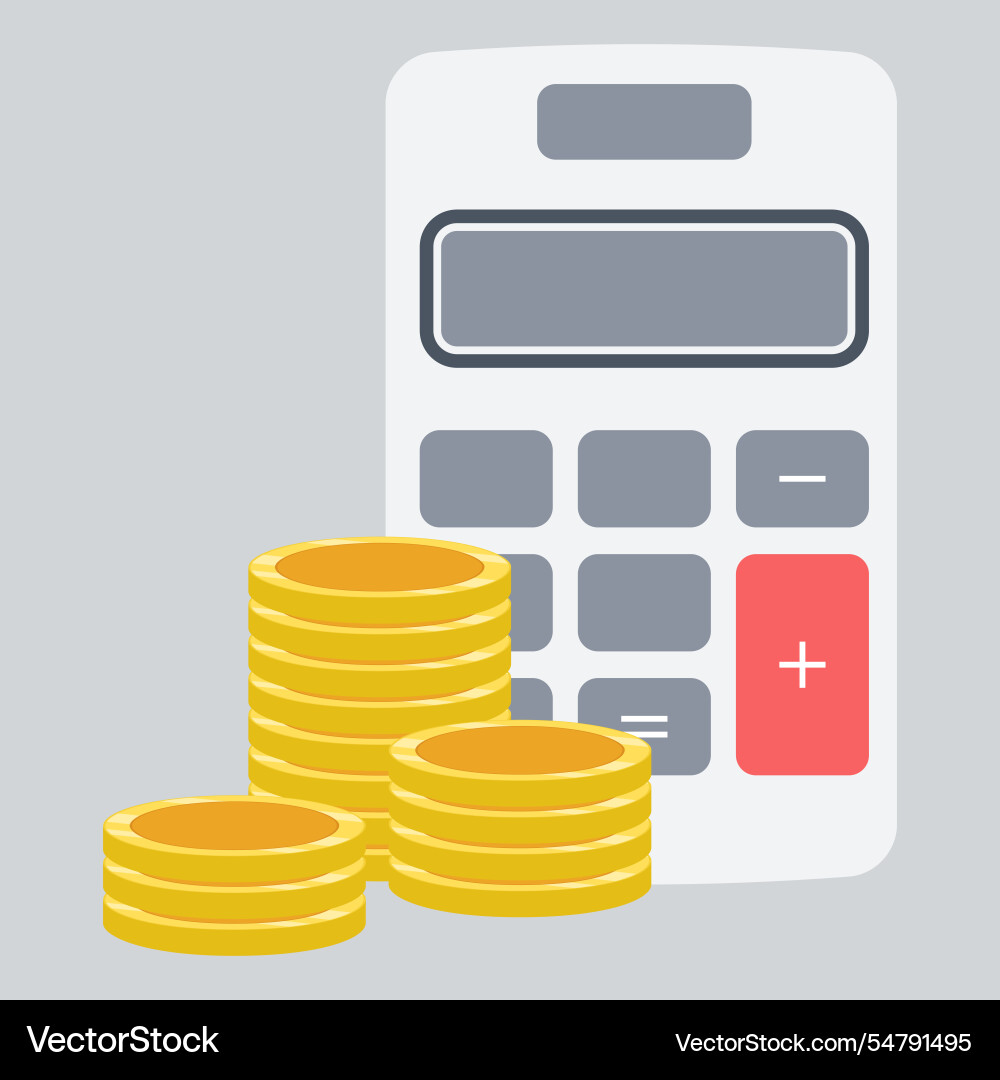 Isolated calculator with stack of coins Isolated calculator with stack of coins vector image