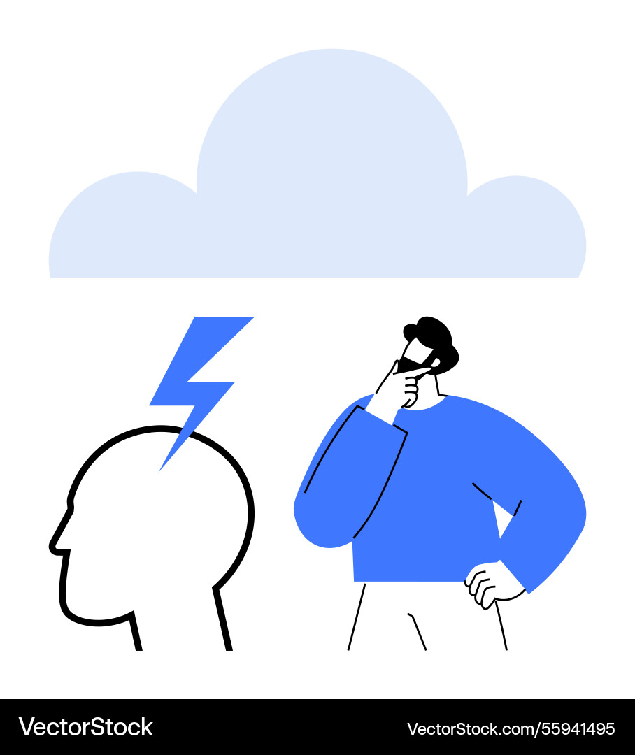 Man contemplating idea with lightning bolt in head Vector Image