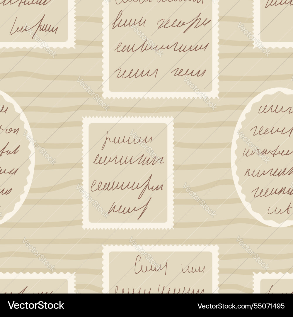Scribble handwritten script text on post stamps Scribble handwritten script text on post stamps vector image