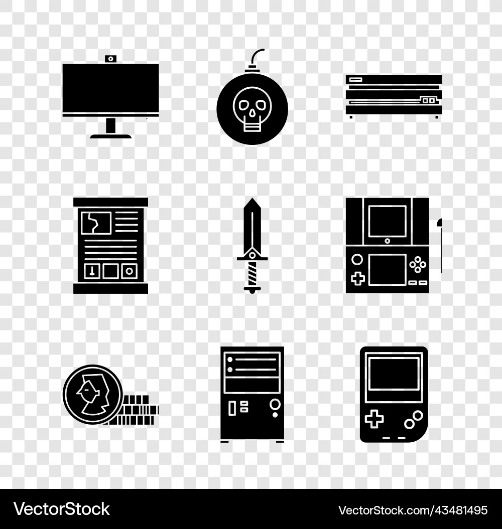 Set computer monitor bomb ready explode video Set computer monitor bomb ready explode video vector image