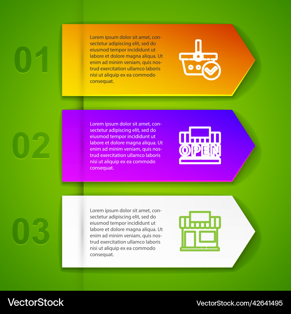 Set line shopping basket with check mark building Set line shopping basket with check mark building Vector Image