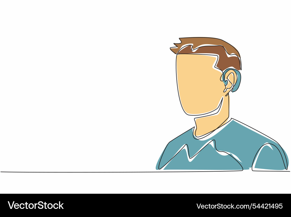 Single continuous line drawing man using hearing Single continuous line drawing man using hearing Vector Image