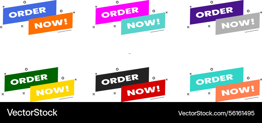 Vibrant order now call to action buttons in variou vector image