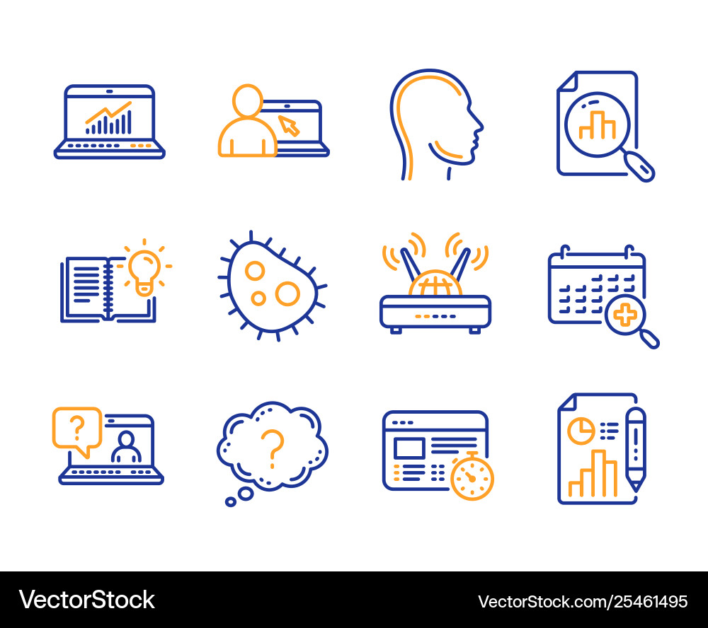 Web timer analytics graph and head icons set faq Web timer analytics graph and head icons set faq vector image
