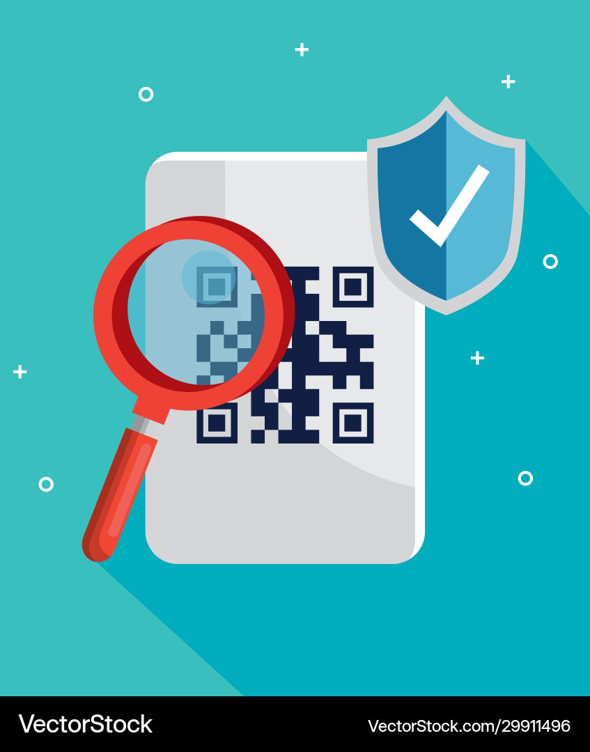 Code qr with magnifying glass and shield Vector Image