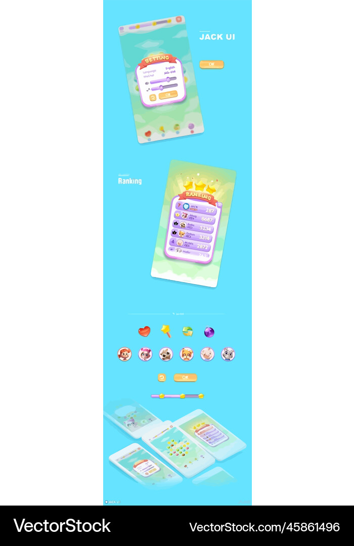 Complete set of level button game ui pop-up icon vector image