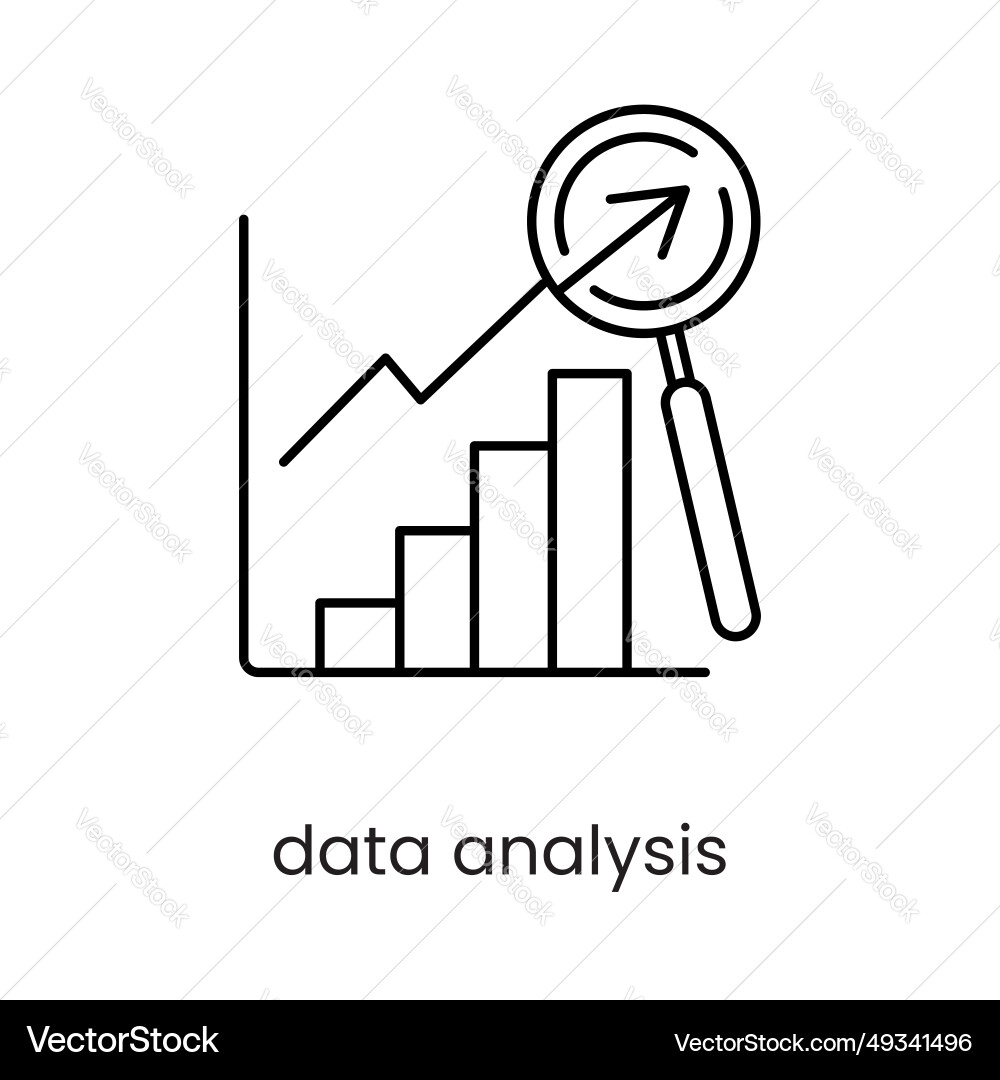 Data analysis graph with magnifying glass line Vector Image