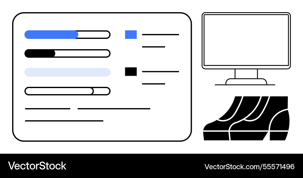 Data analysis on computer with progress bars Data analysis on computer with progress bars Vector Image