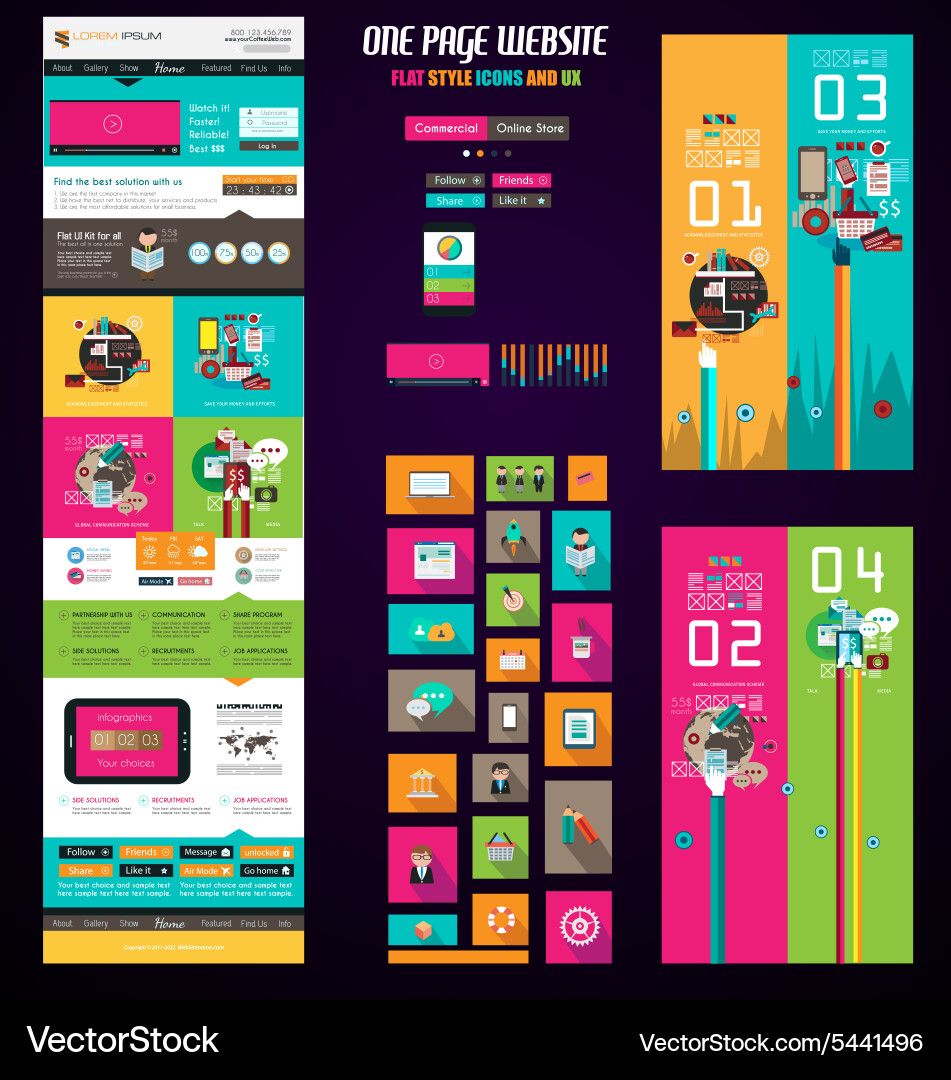 Flat One Page Website Template Vector Image