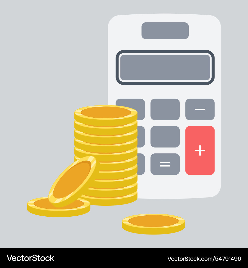Isolated calculator with stack of coins Isolated calculator with stack of coins vector image