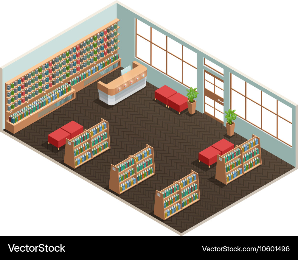 Library interior isometric Royalty Free Vector Image