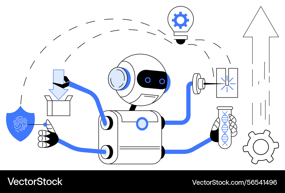 Multifunctional robot demonstrating automation Multifunctional robot demonstrating automation vector image