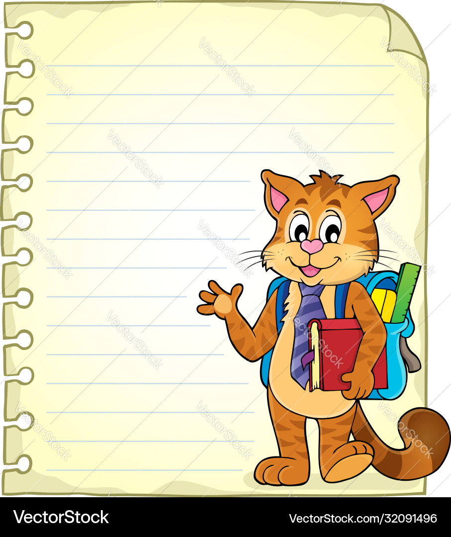 Notebook page with school cat Vector Image