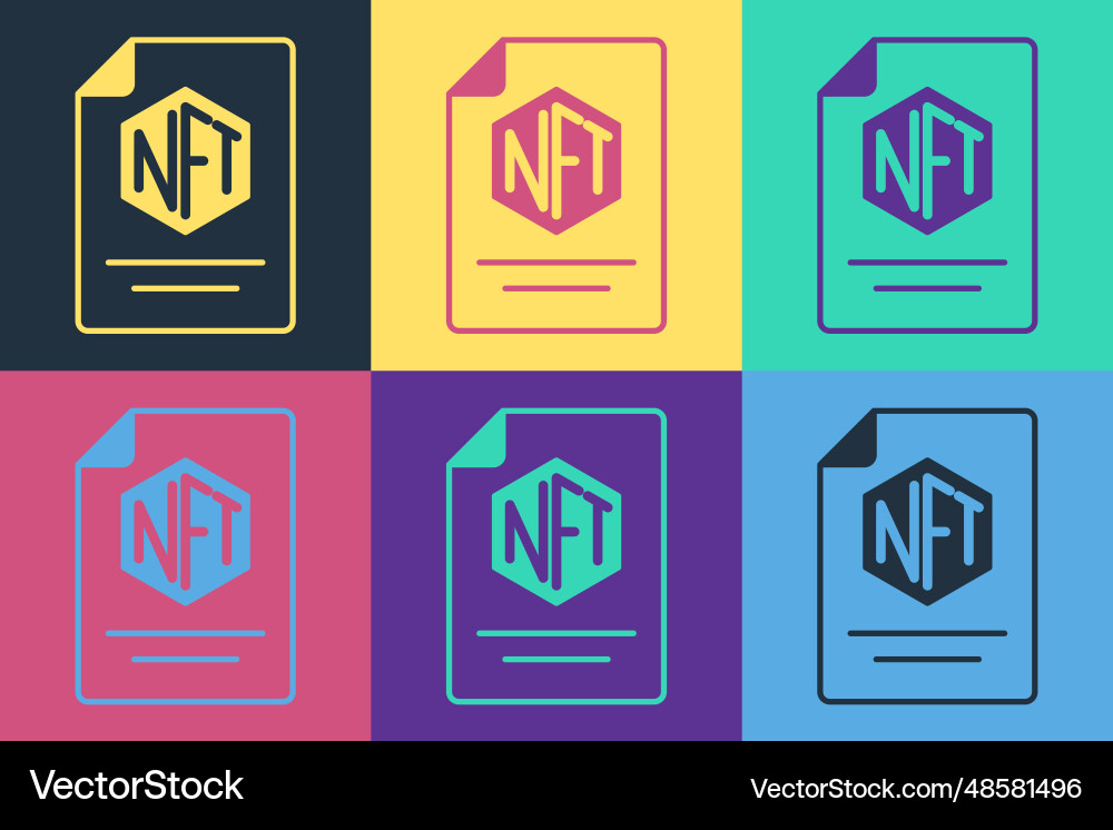 Pop art nft contract icon isolated on color Vector Image
