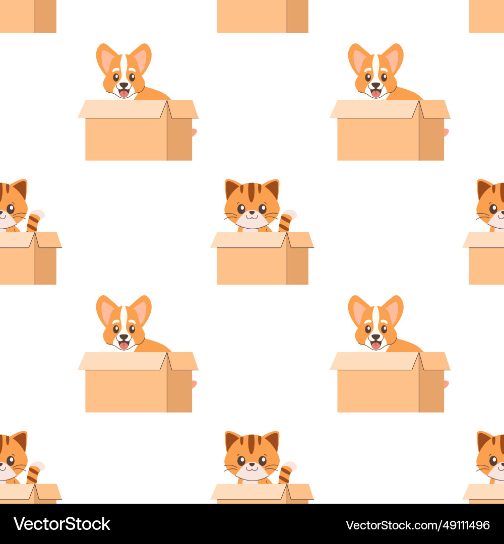 Seamless pattern of a cat and dog in box Vector Image