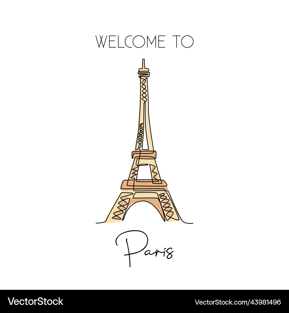Single continuous line drawing of eiffel tower Single continuous line drawing of eiffel tower vector image
