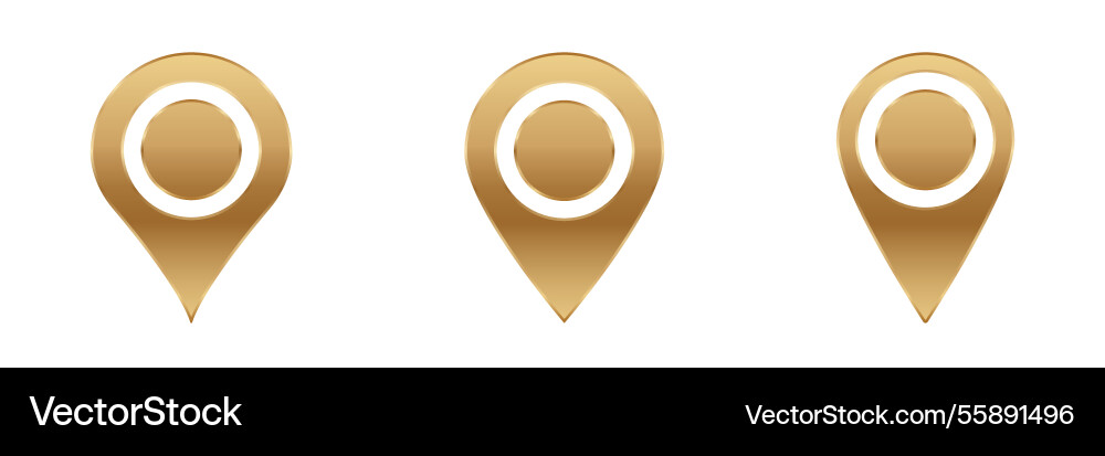 Three golden map pointer icons vector image