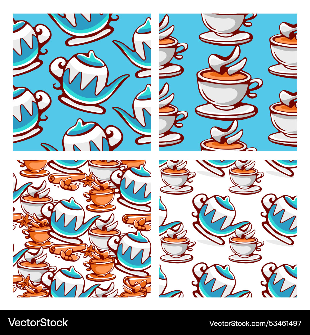 A set of patterns on the theme tea A set of patterns on the theme tea vector image