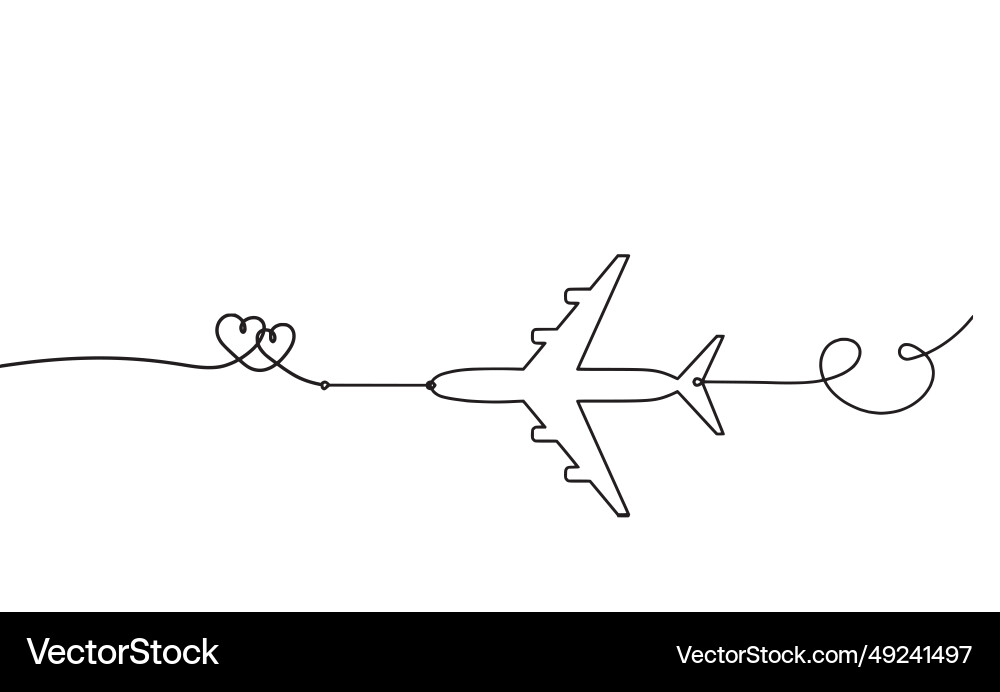 Abstract hearts with plane as continuous line vector image
