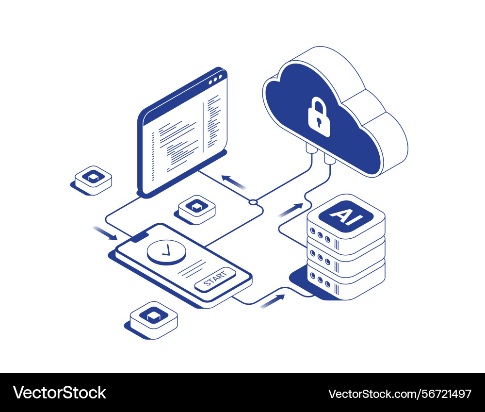 Ai cloud server connection concept with mobile Ai cloud server connection concept with mobile vector image