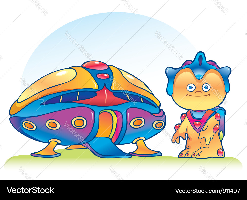 Cute Alien and Spaceship Vector Image