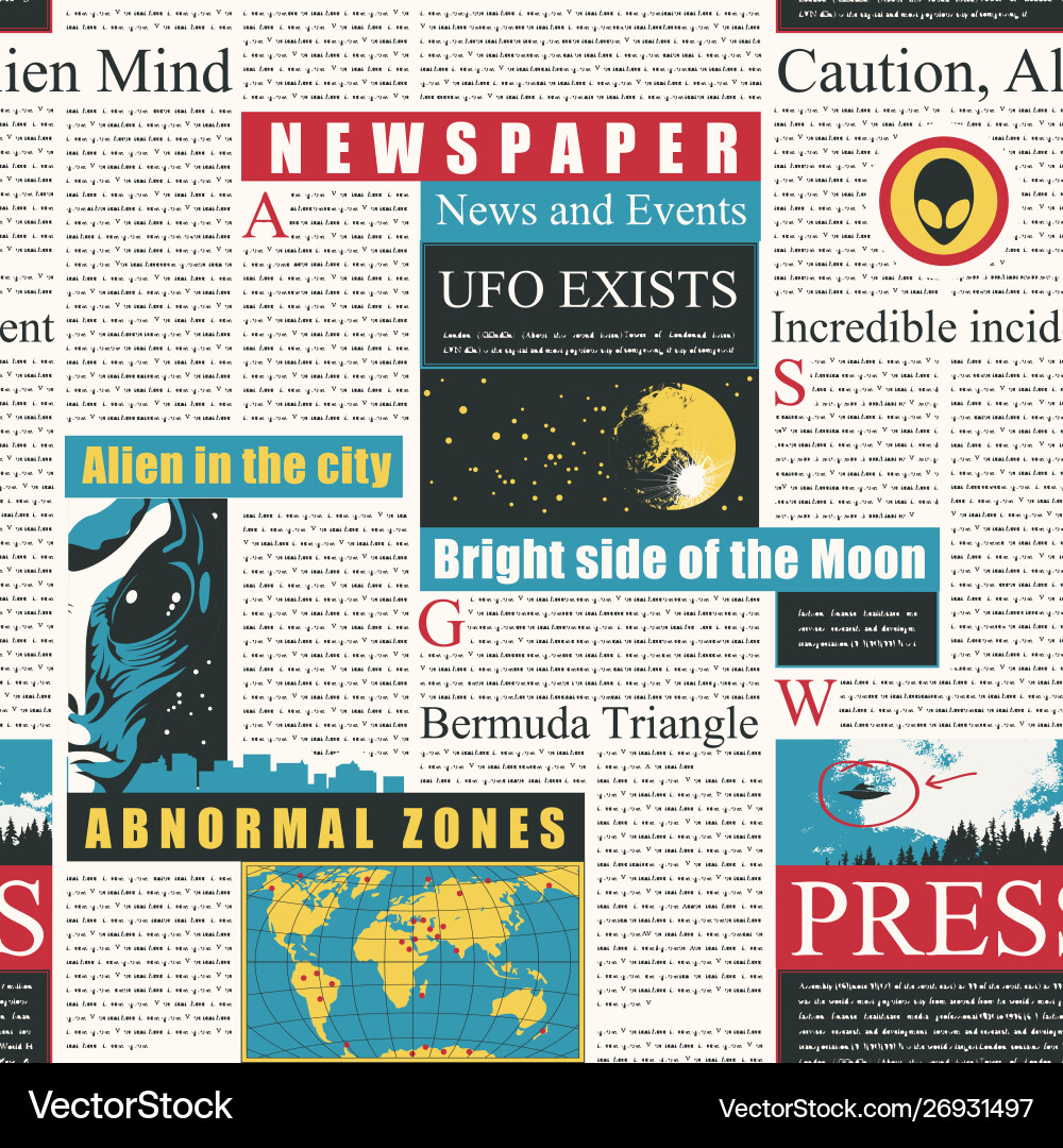 Extraterrestrial Newsprint Pattern vector image