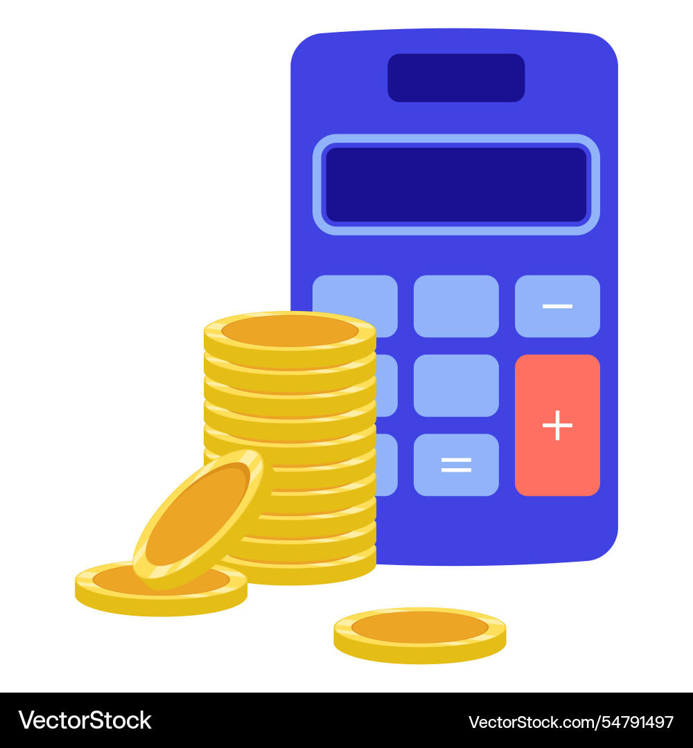 Isolated calculator with stack of coins Isolated calculator with stack of coins vector image
