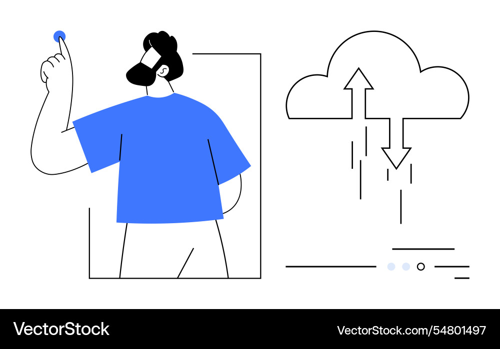 Man interacting with cloud data transfer system Man interacting with cloud data transfer system vector image