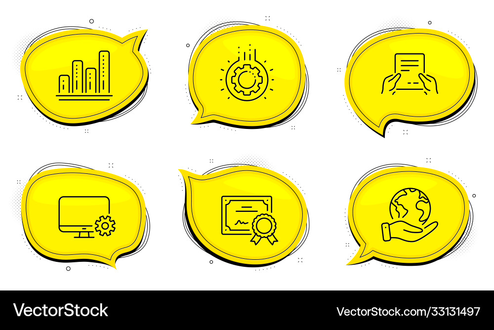 Monitor settings gear and receive file icons set Vector Image