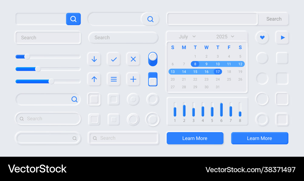 Neumorphic UI Button & Form Kit vector image