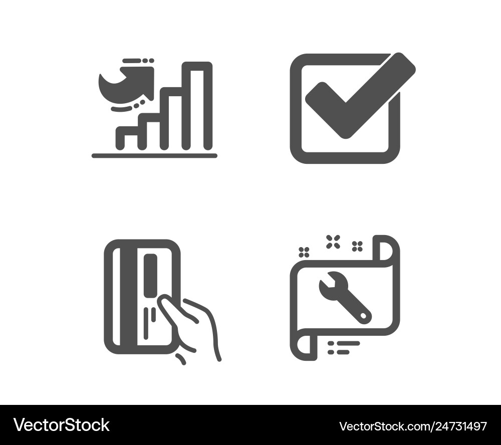 Payment card checkbox and growth chart icons Payment card checkbox and growth chart icons vector image