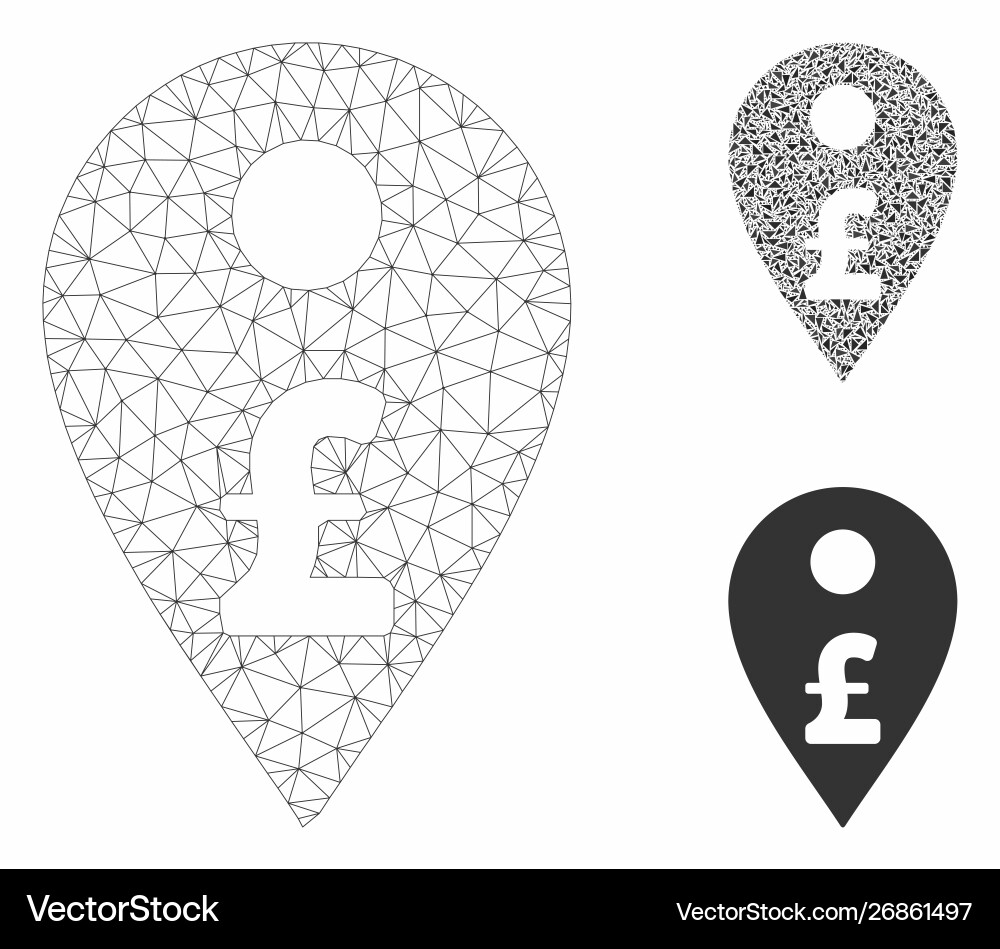 Pound map marker mesh wire frame model Pound map marker mesh wire frame model vector image