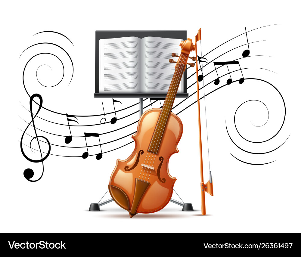 Realistic violin and music notation flow Vector Image