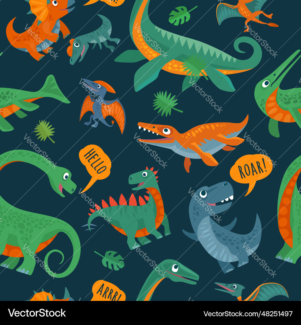 Seamless pattern with dinosaurs colorful Seamless pattern with dinosaurs colorful vector image