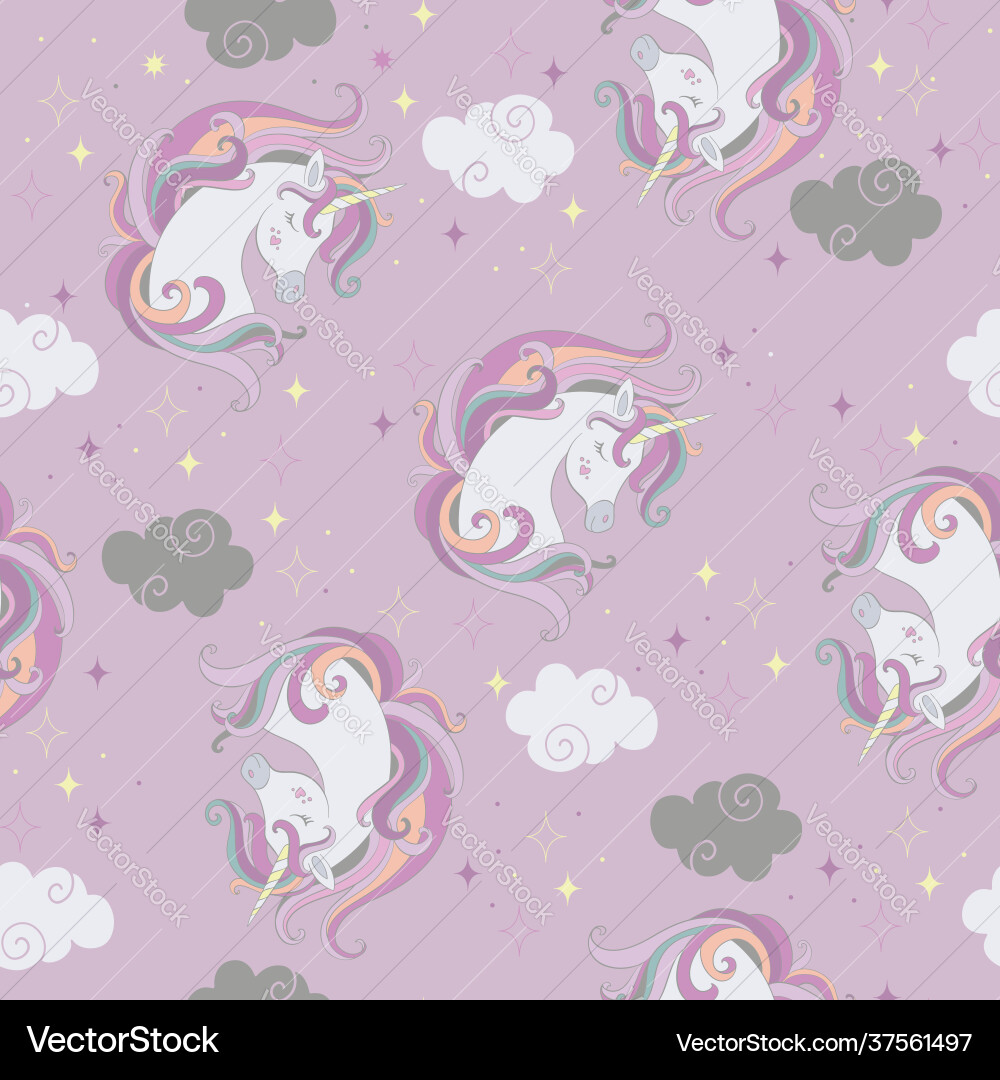 Seamless pattern with unicorns heads and clouds Seamless pattern with unicorns heads and clouds vector image