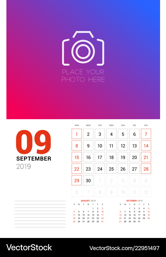 Wandkalender Planervorlage für September 2019 Wandkalender Planervorlage für September 2019 vektorbild